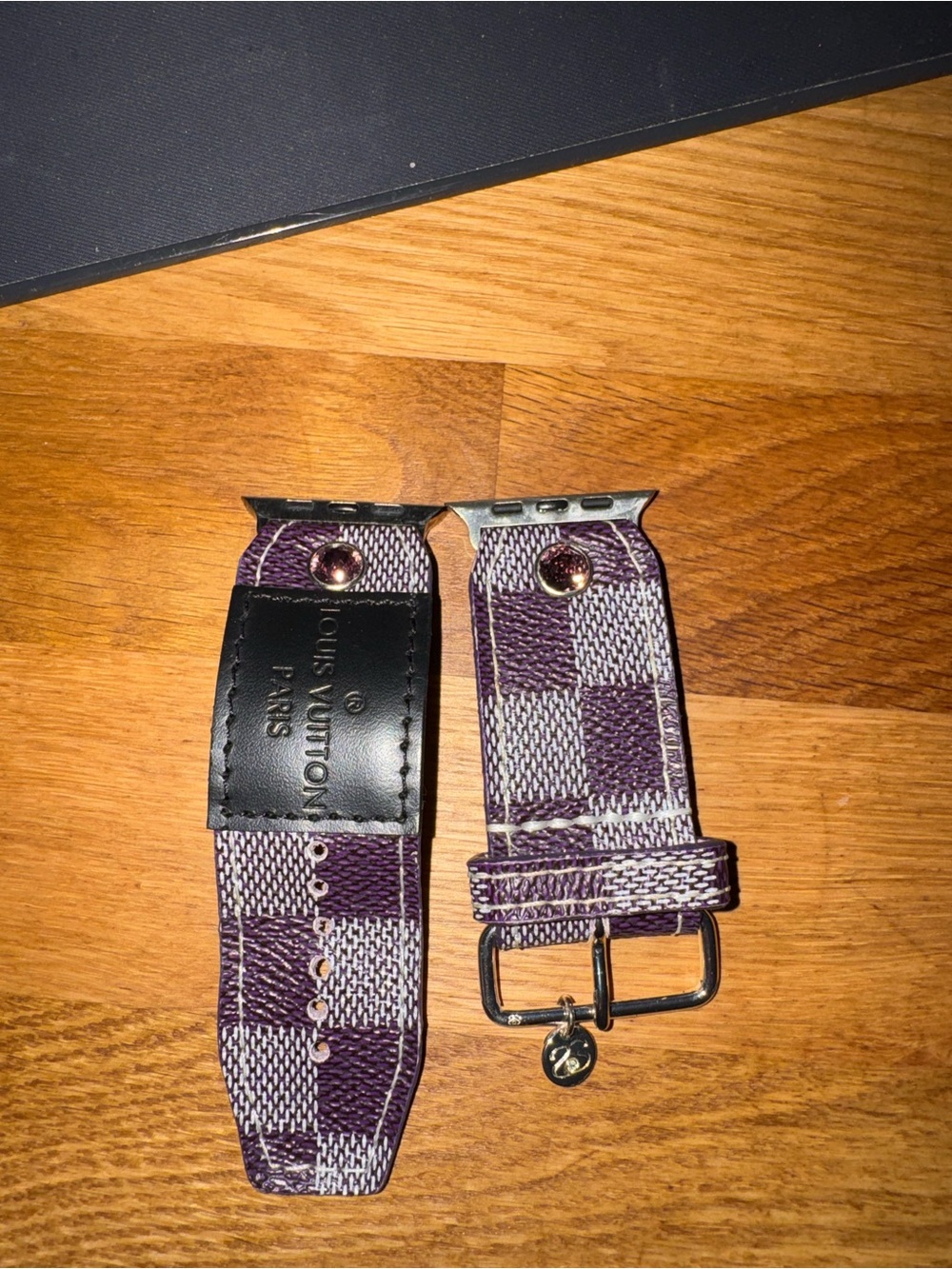 Louis Vuitton Purple Damier Apple Watch Strap with Logo Patch